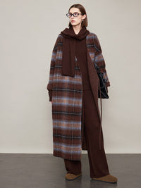 Plaid V-Neck Long Coat_BDHL6605