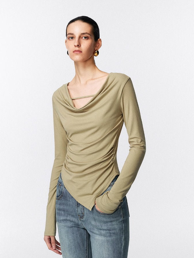 Draped neck pullover shirt_BDHL5023