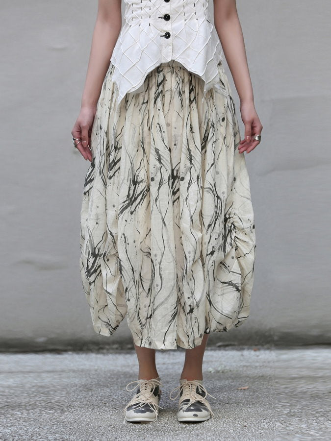 Wrinkled Ink Print Balloon Skirt_BDHL4589