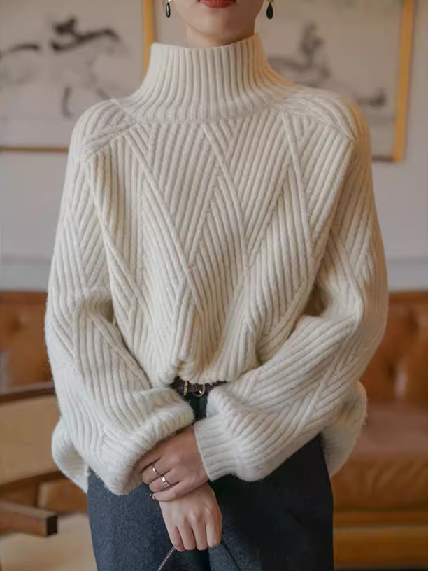 Turtleneck Loose-Fitting Tops_BDHL8037