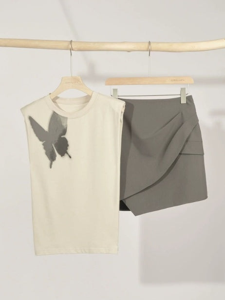 Butterfly Print Sleeveless Tops Or Skirt_BDHL7147