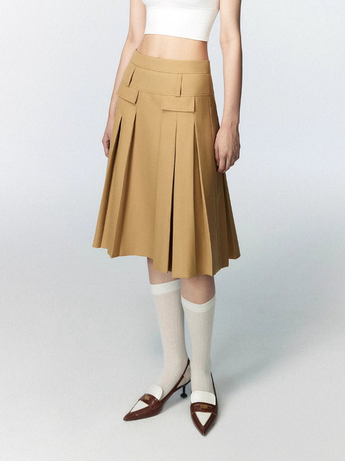 High waist slim pleated skirt_BDHL5027