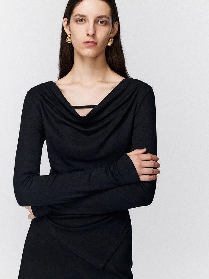 Draped neck pullover shirt_BDHL5023