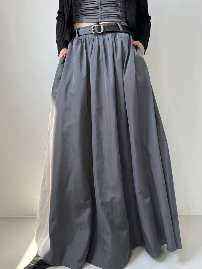 gathered flared maxi-length skirt_BDHL4785
