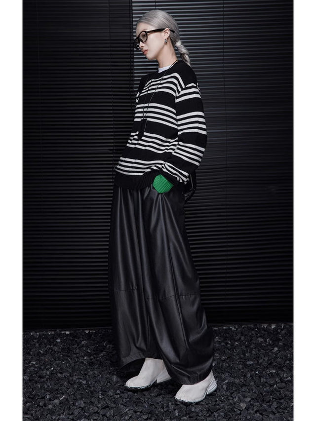 Color block cuff striped sweater_BDHL5095