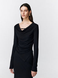 Draped neck pullover shirt_BDHL5023