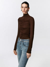 Stitched gathered half turtleneck shirt_BDHL5028