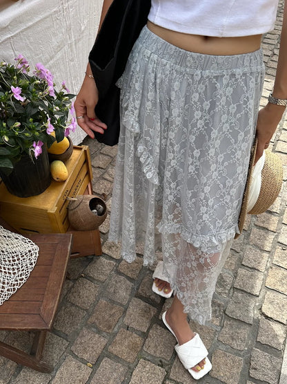 Floral transparent lace ruffle skirt_BDHL4776