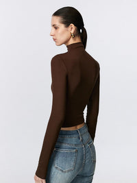 Stitched gathered half turtleneck shirt_BDHL5028