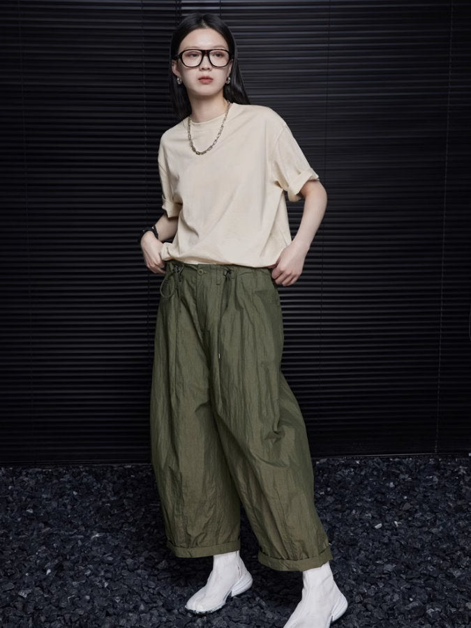 Elastic waist cropped loose pants_BDHL4693