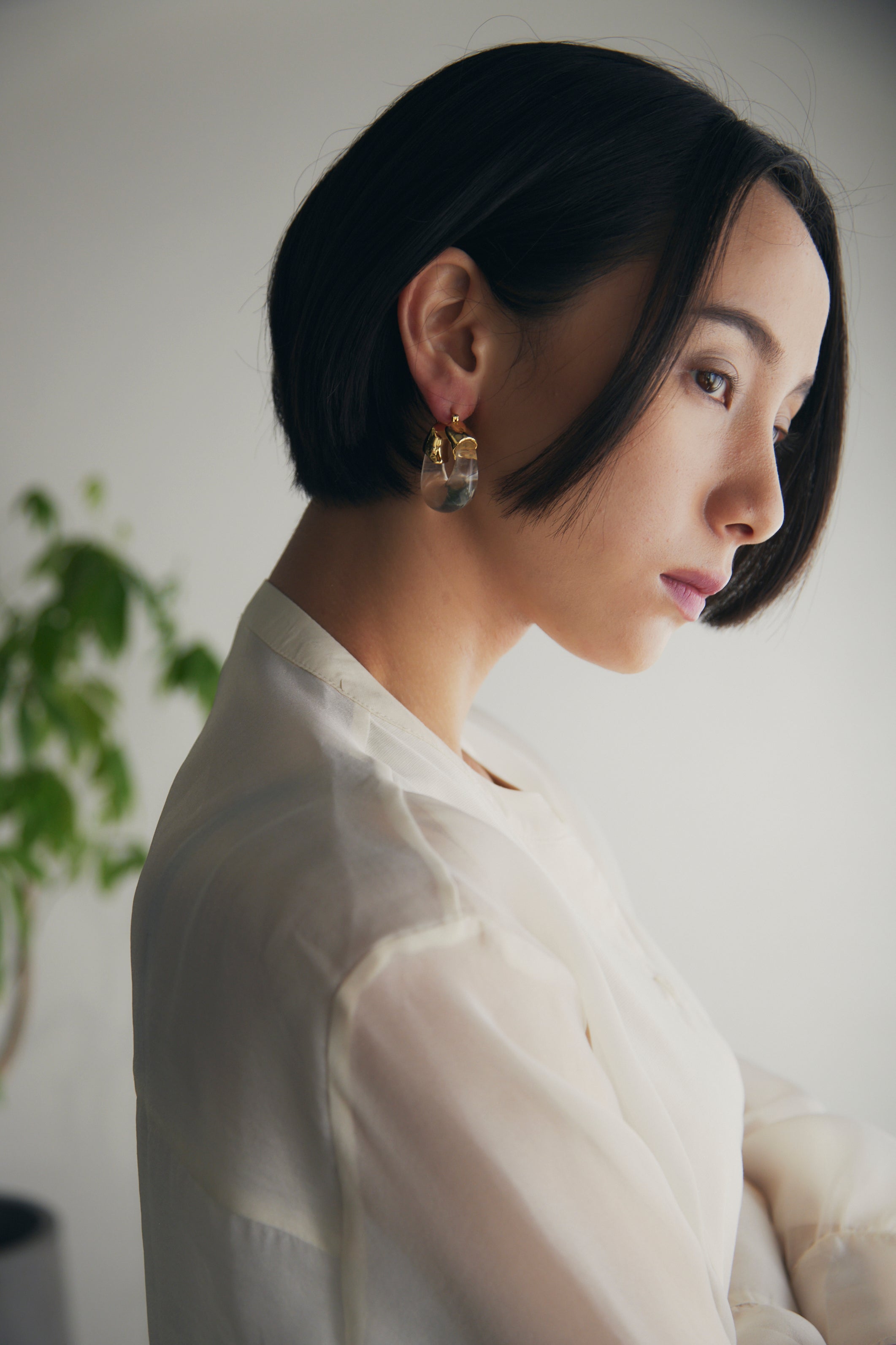 【即納】Band Collar Yoke Sheer Blouse_LCHK252LCHK253LCHK254LCHK255