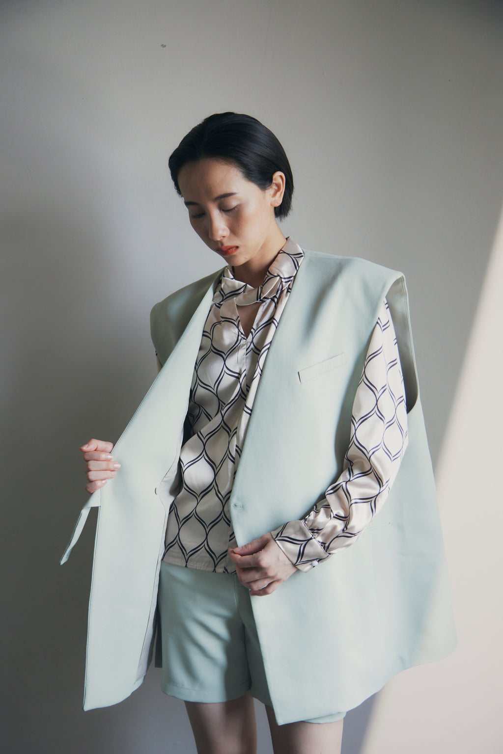 在庫限り早い者勝ち【即納】Mint Collarless Vest & Shorts Setup_LCHK269LCHK275