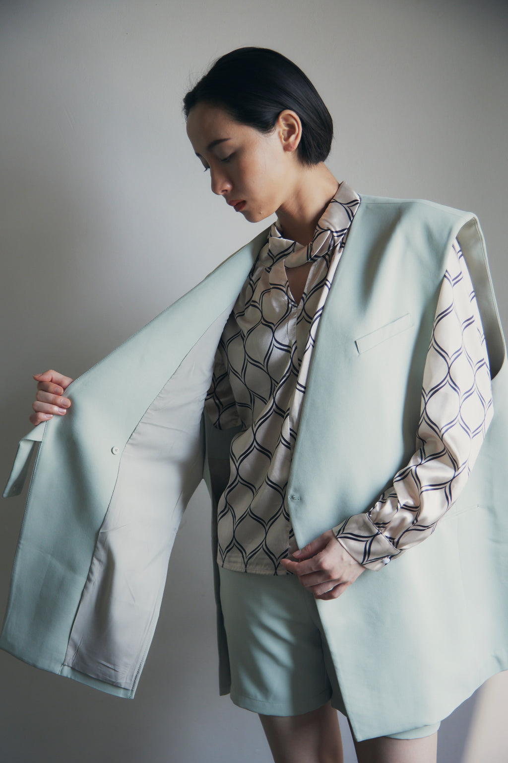 在庫限り早い者勝ち【即納】Mint Collarless Vest & Shorts Setup_LCHK269LCHK275