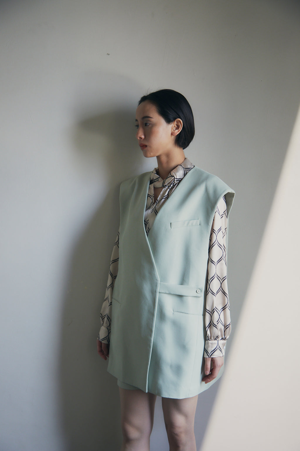 在庫限り早い者勝ち【即納】Mint Collarless Vest & Shorts Setup_LCHK269LCHK275