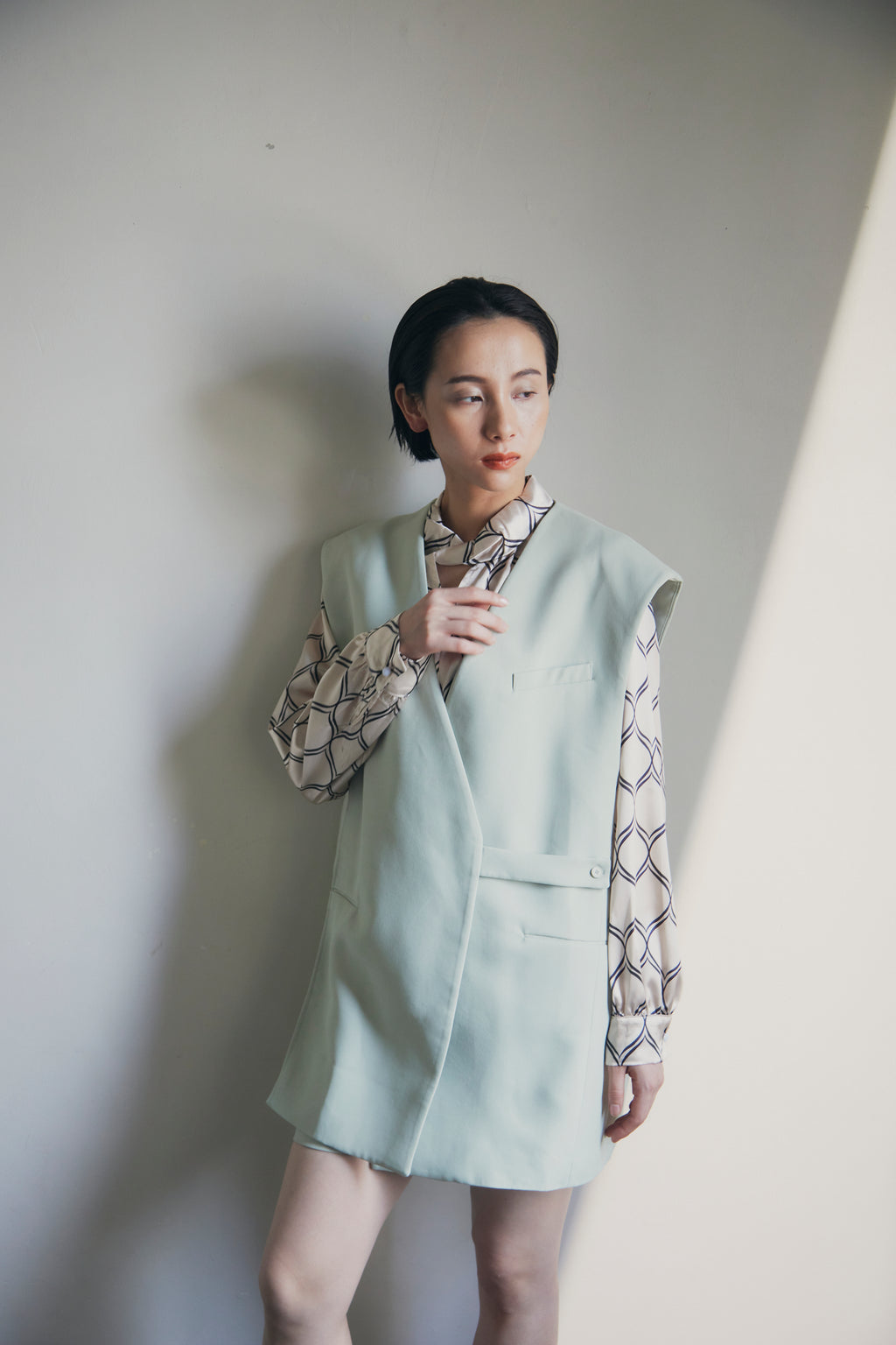 在庫限り早い者勝ち【即納】Mint Collarless Vest & Shorts Setup_LCHK269LCHK275