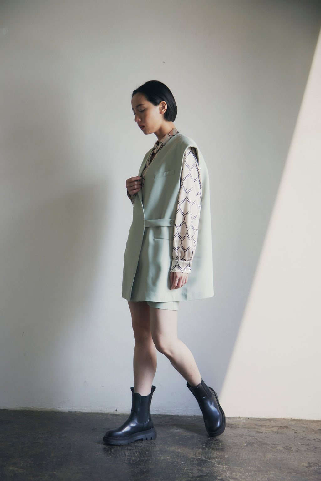在庫限り早い者勝ち【即納】Mint Collarless Vest & Shorts Setup_LCHK269LCHK275