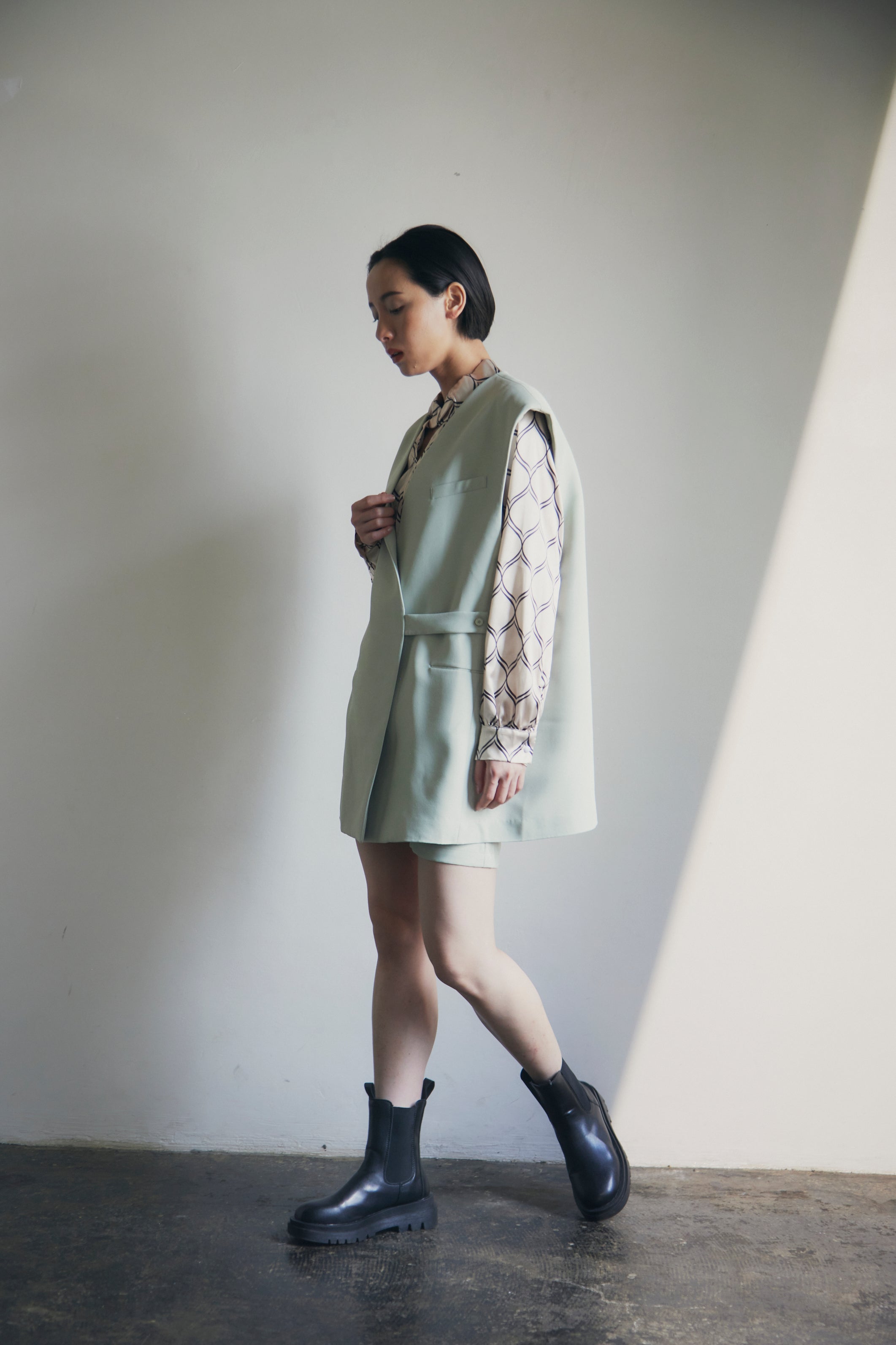 在庫限り早い者勝ち【即納】Mint Collarless Vest & Shorts Setup_LCHK269LCHK275