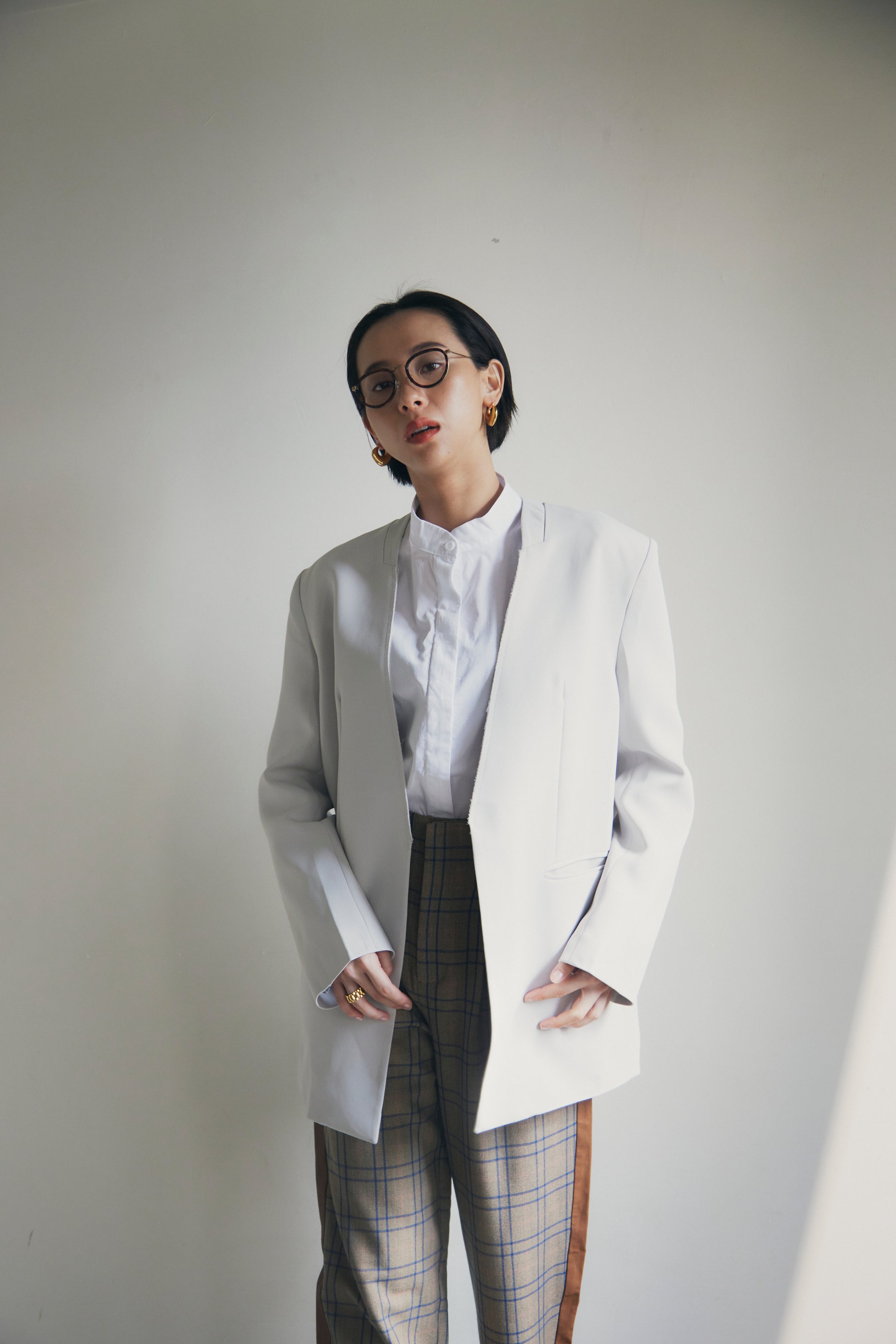 [In Stock] Oversized Open-Front Collarless Jacket_LCHK158/HL9673