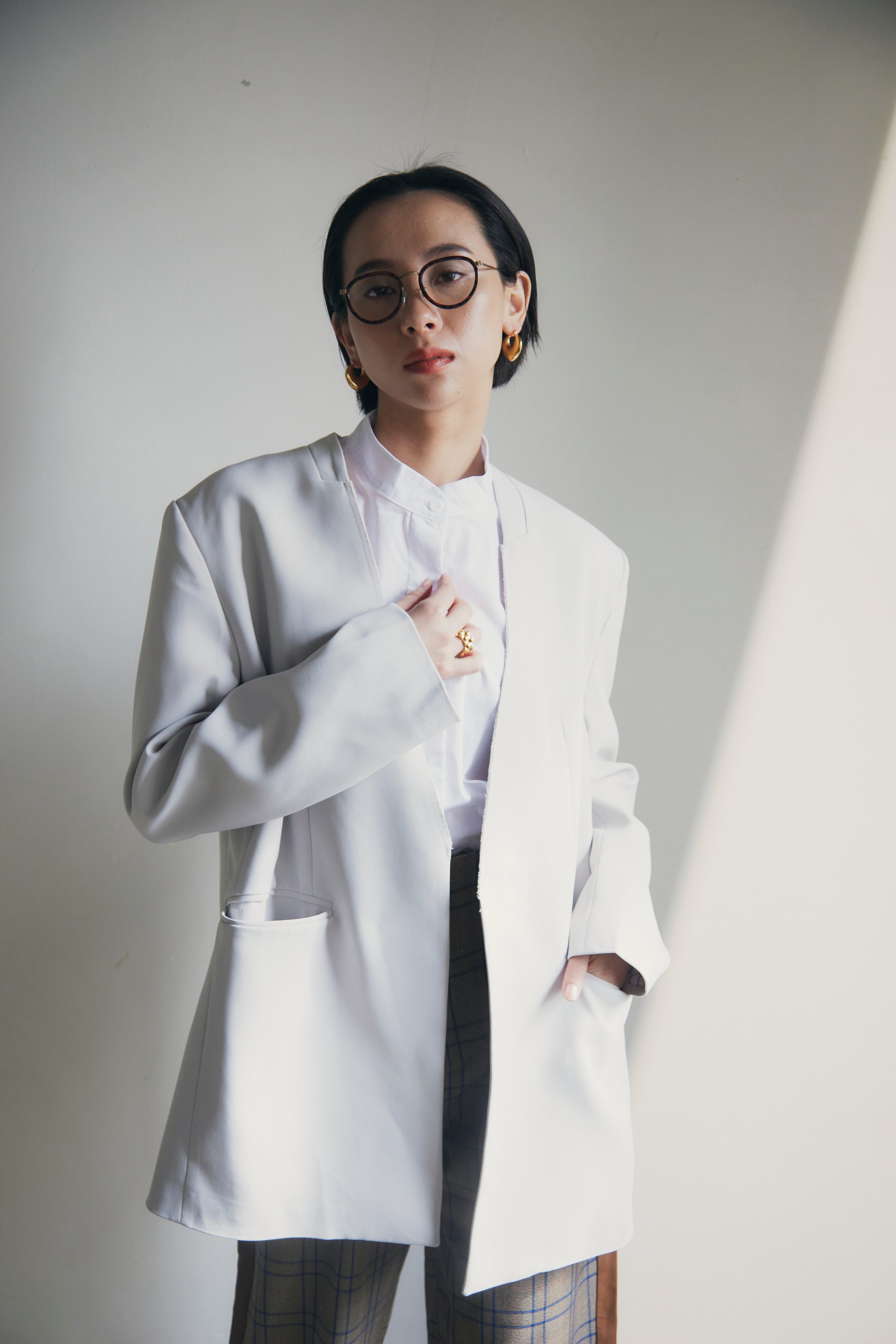 [In Stock] Oversized Open-Front Collarless Jacket_LCHK158/HL9673
