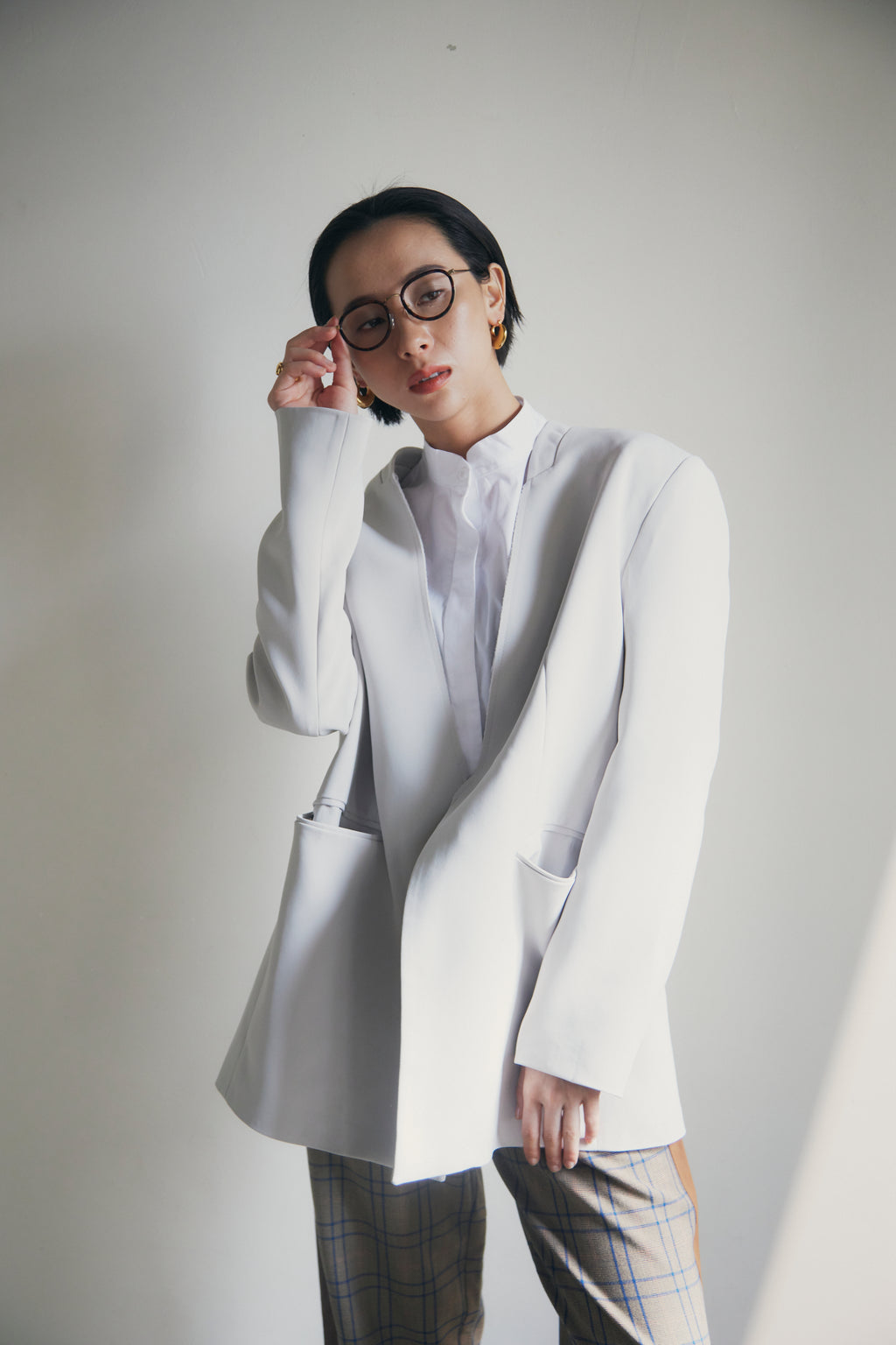【即納】Oversized Open-Front Collarless Jacket_LCHK158/HL9673
