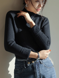 Half turtleneck long sleeve sweater_BDHL5551