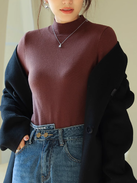 Half turtleneck long sleeve sweater_BDHL5551 