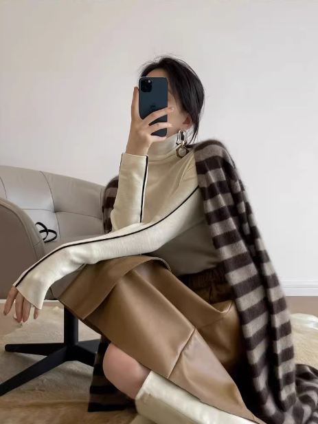 Contrast color pile sweater_BDHL5562 
