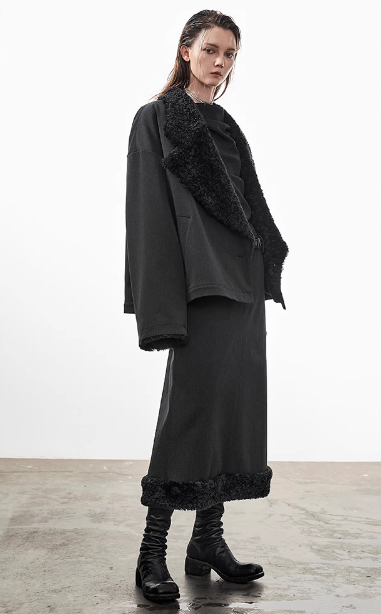 A-line faux fur middle skirt_BDHL5563