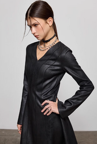 V-neck back zipper long sleeve dress_BDHL5566