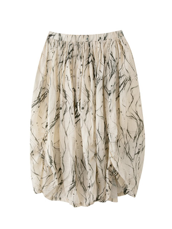 Wrinkled Ink Print Balloon Skirt_BDHL4589