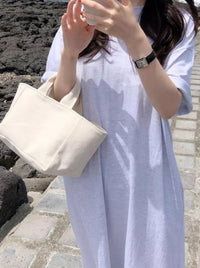 Oversized Short-Sleeved Slit Dress_BDHL6270