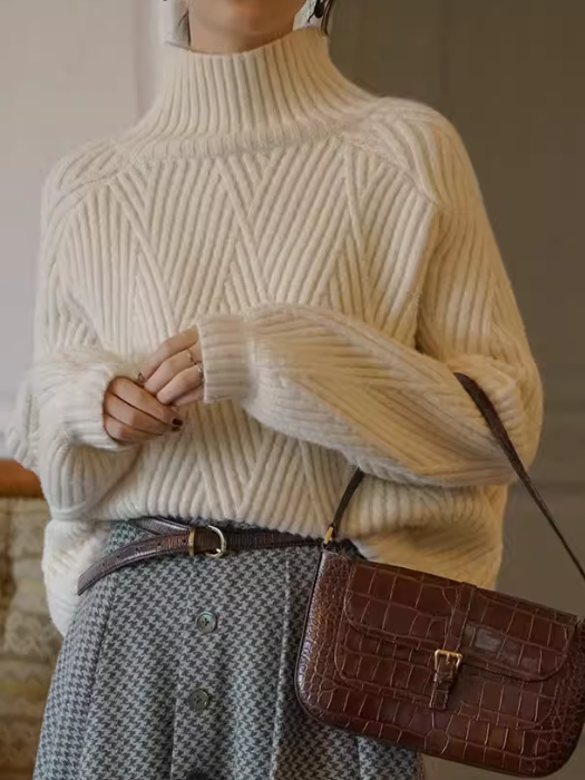 Turtleneck Loose-Fitting Tops_BDHL8037