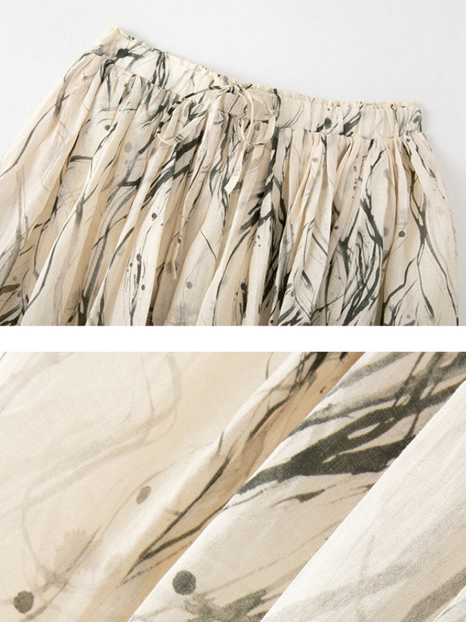 Wrinkled Ink Print Balloon Skirt_BDHL4589