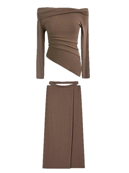 Off-Shoulder Pullover Wrap Skirt Set-Up_BDHL4752