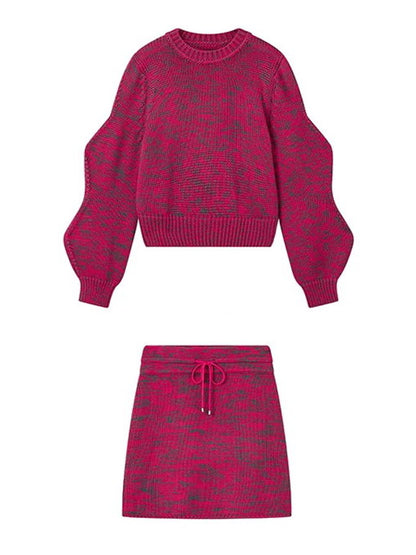 Mixed Yarn Sweater Skirt Set Up_BDHL4911