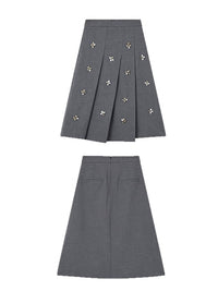 Four-leaf embroidery box pleats skirt_BDHL4747