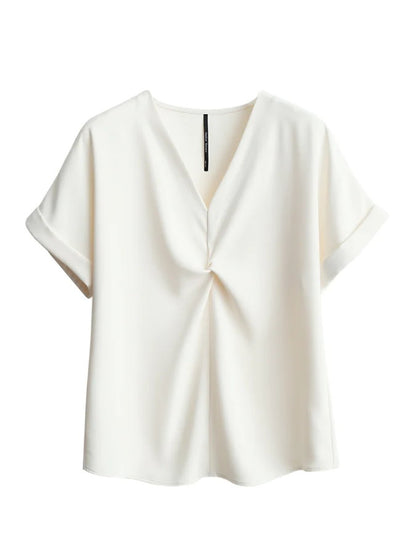 Twisted drape V-neck blouse_BDHL4794