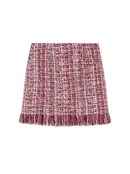 Fringe Hem Tweed Mini Skirt_BDHL4742
