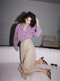 Purple striped shirt with satin cuffs_BDHL4967