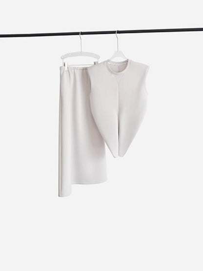 Sleeveless shirt A-line skirt set_BDHL4815