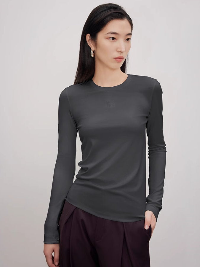 Sleeve button long sleeve t-shirt_BDHL4919 - HELROUS