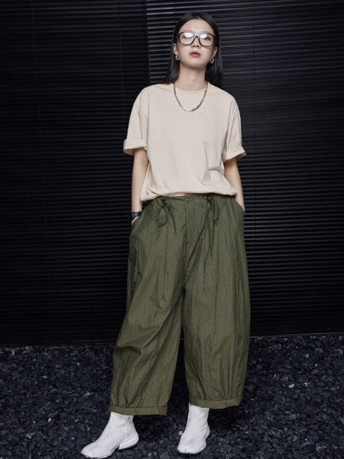 Elastic waist cropped loose pants_BDHL4693