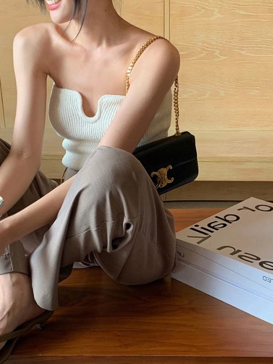 U-Neck Knitted Tube Top_BDHL7114