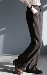 Brown draped straight pants_BDHL5622