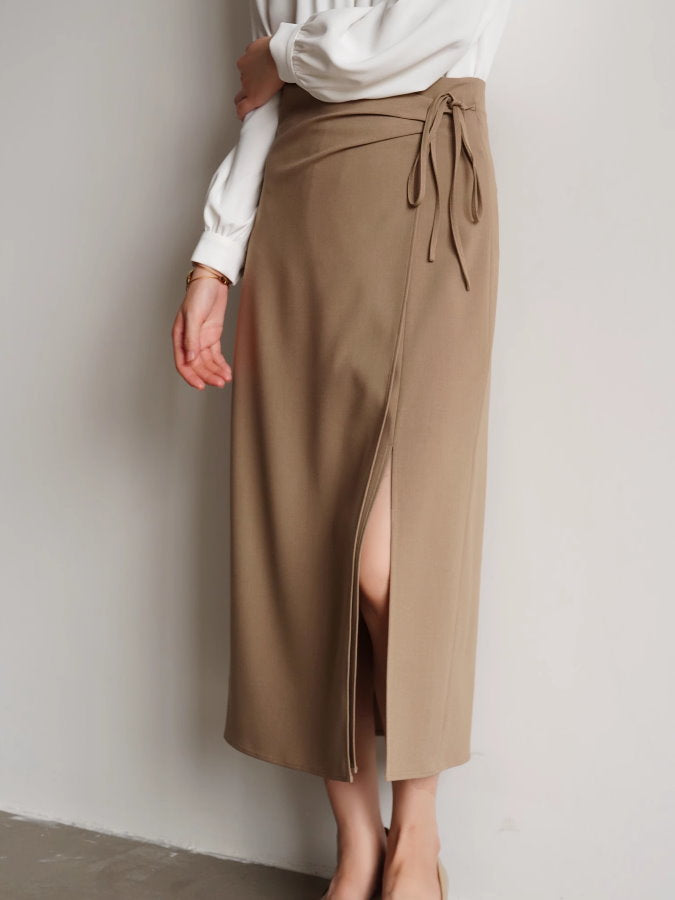 Side slit waist ribbon skirt_BDHL5084