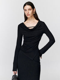 Draped neck pullover shirt_BDHL5023