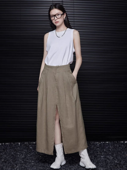 Front Slit Linen Skirt_BDHL4838