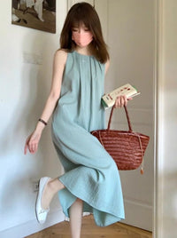 Tuck Neck Sleeveless Dress_BDHL6202