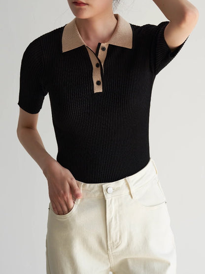 Polo collar short sleeve knit_BDHL4837