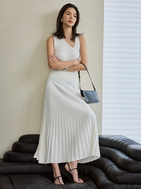 A-line pleated long skirt_HL3308 - HELROUS